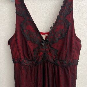 Women's Burgundy Lace Trim Nightgown dress - Satin Bow Detail